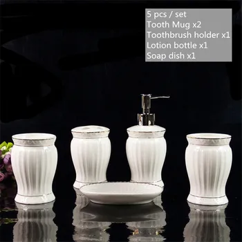 Moda bele keramike, kopalniške opreme 5 kos / set hotel Gospodinjski milo razpršilnik zobna ščetka imetnik Pranje set - Slike 2  