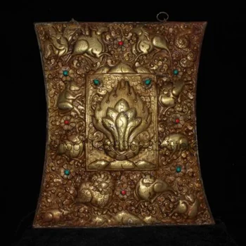 41 cm Kitajski Medenina Thangka Stare Živali Bron Thangka Vdelan Gemstone - Slike 2  