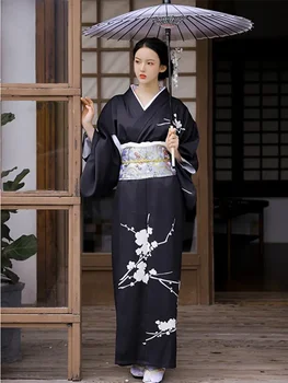Vintage Stil Ženske Dolga Obleka Tradicionalna Japonska Kimono Črne Barve Yukata kopalni plašč Cosplay Oblačila Fotografija Obleko - Slike 2  