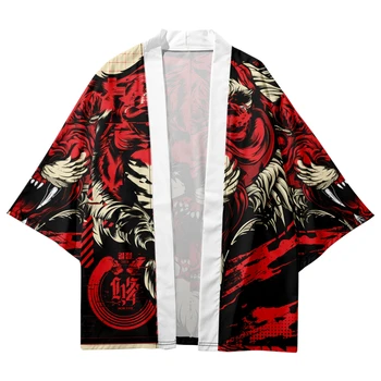 Poletje Tradicionalni Japonski Kimono Risanka Tiger Tiskanja Haori Oblačila Moda Priložnostne Jopico Moški Ženske Yukata Ženska Majica - Slike 2  