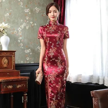 Elegantna Dama brocade Saten Qipao Seksi Slim Split Dolgo Cheongsam Tradicionalni Kitajski Večer Stranka Obleko Plus Velikost 4XL Vestidos - Slike 2  