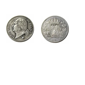 Francija 2 Franc 1816 - 1824 -A-B 10 Let Neobvezno Silver Plated Kopijo Kovancev - Slike 2  