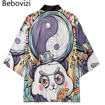 Cosplay Majica Bluzo za Ženske Yukata Poletje Plaža Haori Oblačila Tradicionalni Japonski Anime Panda Kimono Hlače Nastavite Cardigan - Slike 2  