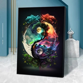 Fantastično Yin In Yang Poster Tiskanje Za Dnevni Sobi Doma Dekor Povzetek Tai Chi Krajine Platno Stensko Slikarstvo Umetnost, Estetiko, - Slike 2  