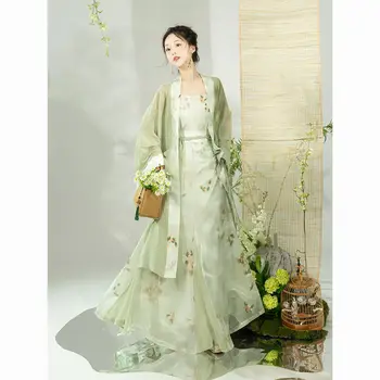Zeleni Kitajski slog Tang slog Hanfu ženske noše z tradicionalnih Kitajskih žensk starinski slog vsakdanjega poletje - Slike 2  