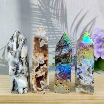 Naravni Gemstone Sfalerit Aura Kristalne Geode Stolp Energije Quartz Druzy Ornament Electroplated Kristali Obelisk Doma Dekoracijo - Slike 2  