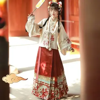 2023 Pozimi Toplo Hanfu Obleka Ženske Tradicionalno Kitajsko Vezenje Hanfu Modro Rumeno Določa 2024 Ženski Božič, Novo Leto Kostum - Slike 2  
