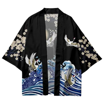 Moda Vrana Tiskanja Jopico Haori Plaži Yukata Tradicionalnih Kimono Hlače Japonski Ulične Ženske, Moške Srajce Samurai Vrhovi - Slike 2  