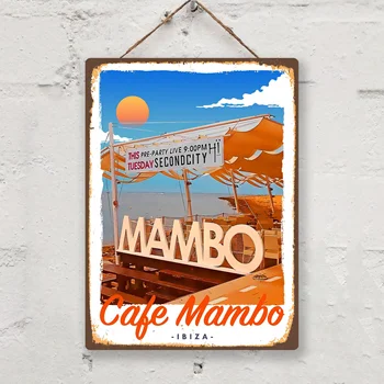 Ibiza, Španija Cafe Mambo Kovinski Tin Prijavite Vintage Retro Slogu Kovinski Znak Sobi Doma Dekor Stenski Dekor Potovanja Plakat - Slike 2  