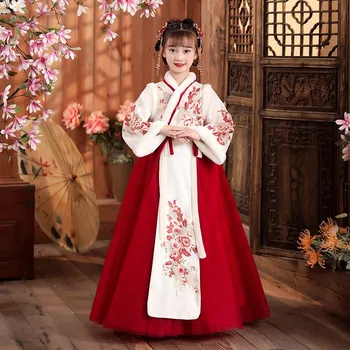 Dekleta Pravljice Hanfu Otroke Toplo Tang bo Ustrezala Otroci Pozimi Debele Vezenje Stranka Obleko Baby 2024 Kitajsko Novo Leto je Oblačila - Slike 2  