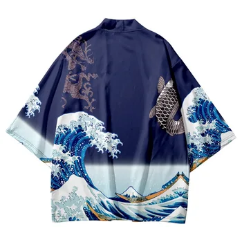 Japonski Gunma Valovi Ribe Tiskanja Cosplay Kimono Harajuku Ženske Moški Jopico Plaži Yukata Moda Tradicionalnih Haori Priložnostne - Slike 2  