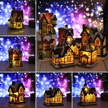 Smole Božič Svetlobo Hiši Doma Božič Miniaturne Hiše, Božični Okraski Kerstdorp Pohištvo Hiša Okrasite Božično Zabavo - Slike 2  