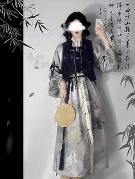 Nove Kitajske Tang Slog Obleko, dvodelno Obleko Z Izboljšano Tradicionalni Kitajski Hanfu Črni In Beli Šivi - Slike 2  