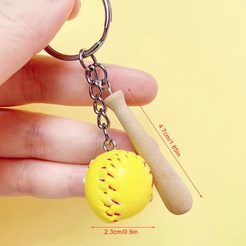 Baseball Keychain Mini Lesene Bat Žogo Keyring Keychains Za Dekleta Športne Ekipe Žogo Ujemajo Igre Key Ring Darilo - Slike 2  