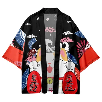 Yukata Cosplay Mačka Tiskanja Jopico Samurai Majica Oblačila Tradicionalnih Haori Kimono Ženske Moški Japonski Anime Azijskih Ulične - Slike 2  