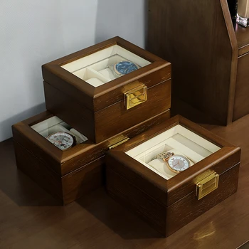 Pazi, nakit škatla za shranjevanje Masivnega lesa, stekla sunroof Prah dokaz watch škatla za shranjevanje Mehanska ura škatla za shranjevanje - Slike 2  