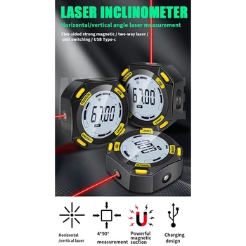 Laserska Digitalna Merilnikom. Kota Ukrep Inclinometer 3 V 1 Laser Ravni Polje Tip-C Polnjenje Kota Kazalnik Za Merjenje Orodja - Slike 2  