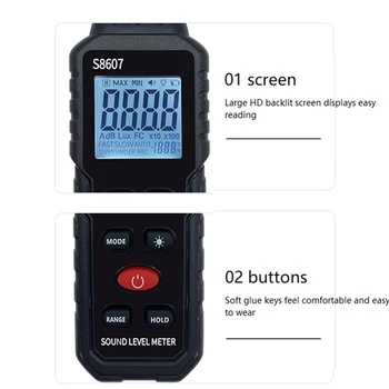 Digitalne Zvočne Ravni Hrupa Meter za Merjenje 30-130DB DB Decibel Detektor Avdio Tester Metro Diagnostično Orodje - Slike 2  