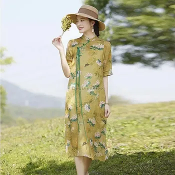 2023 Kitajski Slog Tradicionalnih Cheongsam Obleka Ženske Elegantne Nacionalni Slog Slim Izboljšano Cheongsam Dnevno Qipao Obleko - Slike 2  