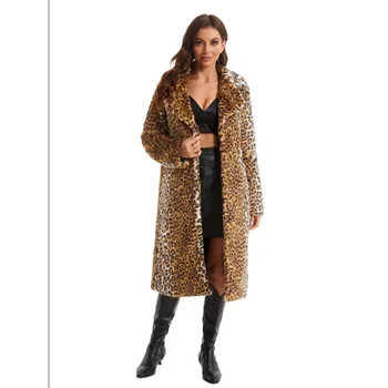 Pliš Faux Kotlovec suknjič Outwear Dolgo, Naravnost Proti-vrat Trend Leopard Krzno Plašč Žensk Zgosti Toplo Zajec Površniki Fur Coats - Slike 2  