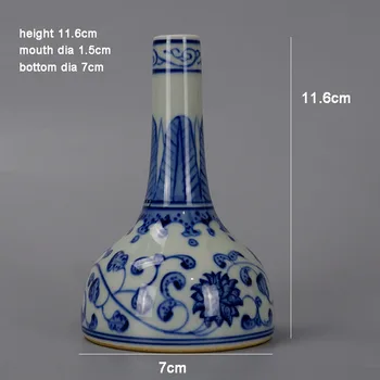 Qing Kangxi Ročno pobarvane Modro In Belo Glazuro Zaplete Veje Lotus Majhno Starinsko Keramične Vaze - Slike 2  