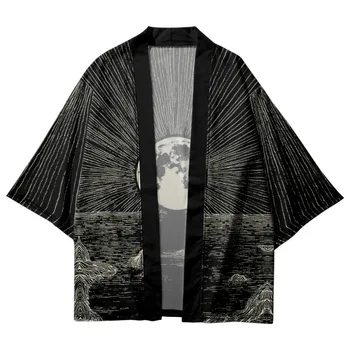 Črtasto Krajine Natisnjeni Japonskih Žensk, Moških Kimono Plaža Hlače Harajuku Jopico Priložnostne Svoboden Ulične Yukata - Slike 2  
