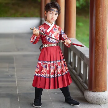 Fantje Red Tiskanja Hanfu Fazi Obleko Ming Dinastija Obleko Baby Boy Cosplay Tang Bo Ustrezala Otrok Starodavna Kitajska Tradicionalna Oblačila - Slike 2  
