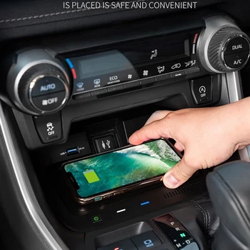 Avto Qi Brezžično Polnjenje Hitro Polnilnik Avto Polnilec Plošča Držalo za Telefon Za Toyota RAV4 RAV 4 2019 2020 - Slike 2  