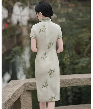 Seksi Mandarin Ovratnik Šifon Qipao Kitajski Letnik Tradicionalne Ženske Retro Ročno Gumbi Cheongsam Večerno Obleko - Slike 2  