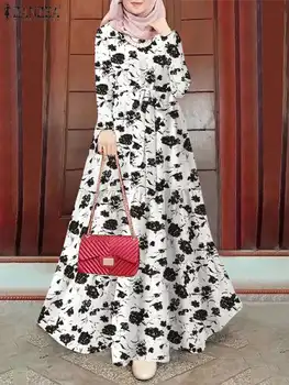 ZANZEA Moda Turčija Hidžab Muslimansko Obleko Ženska Priložnostne Ramadana Obleke Bohemian Cvjetnim Natisne Sundress Eleganten Stranka Maxi Robe - Slike 2  