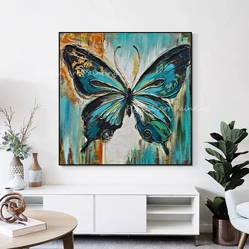 100% Ročno modri metulj debele knfie slike živali lepa velika velikost oljna slika na platnu brez okvirja stenski dekor - Slike 2  