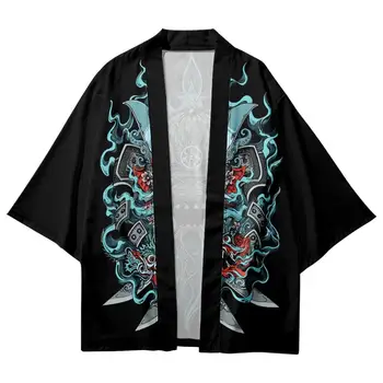 Plus Velikost Japonski Cosplay Demon Tiskanja Črno Jopico Majice Ženske Moški Yukata Harajuku Tradicionalnih Kimono Oblačila - Slike 2  