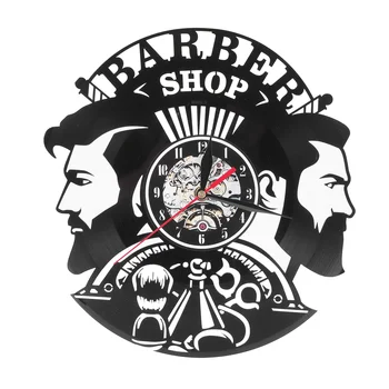 Berber Shop, Stenske Ure Sodobne Brivnica Dekoracijo Vinil Zapis Stenske Ure, ki Visi Frizer Steno Gledal za Barber - Slike 2  
