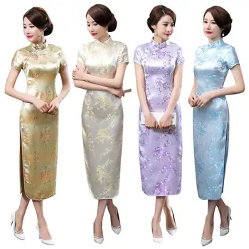 Tradicionalni Plum Blossom Ženske Kitajski Dolgo Cheongsam Družico Večerno Obleko - Slike 2  