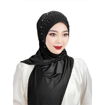 Malezija Muslimanskih Instant Hidžab Barva Arabskih Žensk Beaded Mehko in Enostavno Nositi Hidžab turško Glavo Zaviti Šal, Kapo Pokrivala Skp - Slike 2  