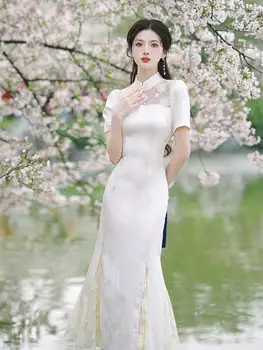 Novi Kitajski Slog Letnik Qipao Ljubek Obleko Eleganten Čipke Qipao Ženske Retro Slogu Slim Qipao Obleko Seksi Cheongsam Vestidos  - Slike 2  